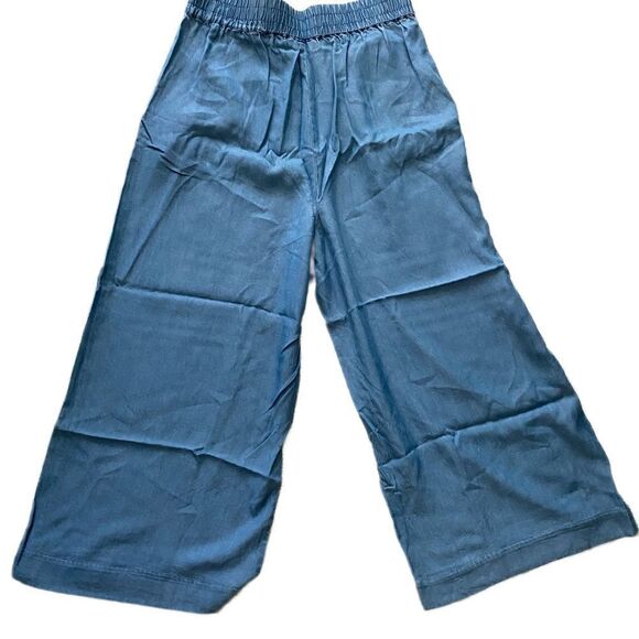 Grace Denim Tencel Pant - 4 blue denim tencel , elastic waist cropped - Picture 4 of 5